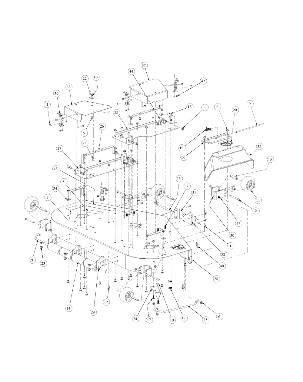 Fabricated Deck Assembly Diagram and Parts List for M54-HN 53CB5ETW750-24HP-OHV Cub Cadet Lawn Tractor